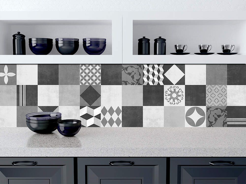 Geometric Graphite Tiles Stickers Art Prime For Kitchen Decoration